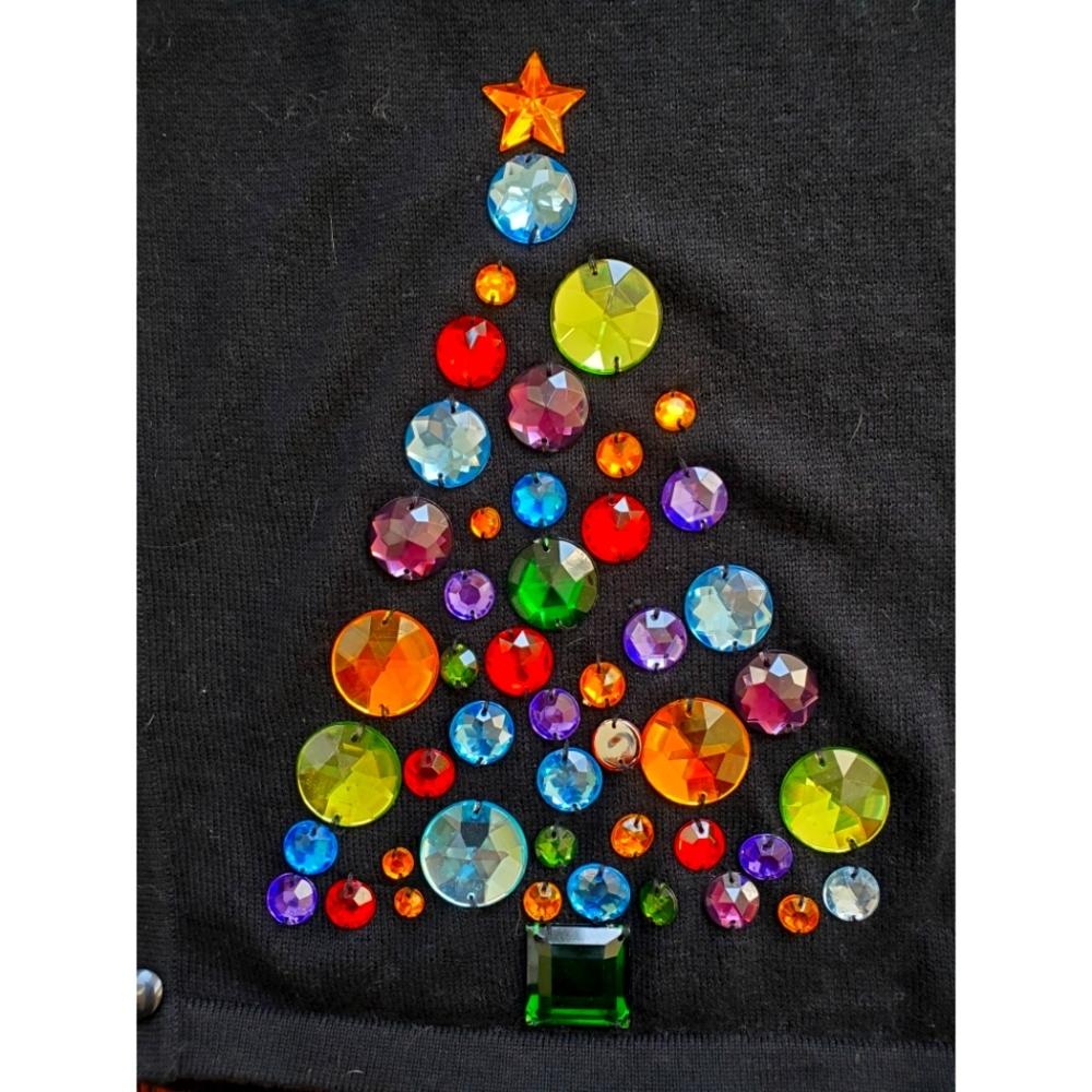 Christmas Tree Colorful Strass Cotton Cardigan‎ Size XL
